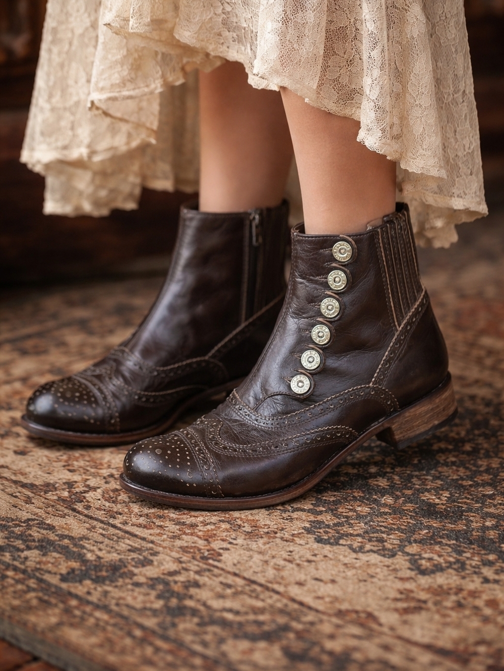 Sendra Dark Brown Leather Ankle Boots with Button Accents 100th ANNIVERSARY RARE